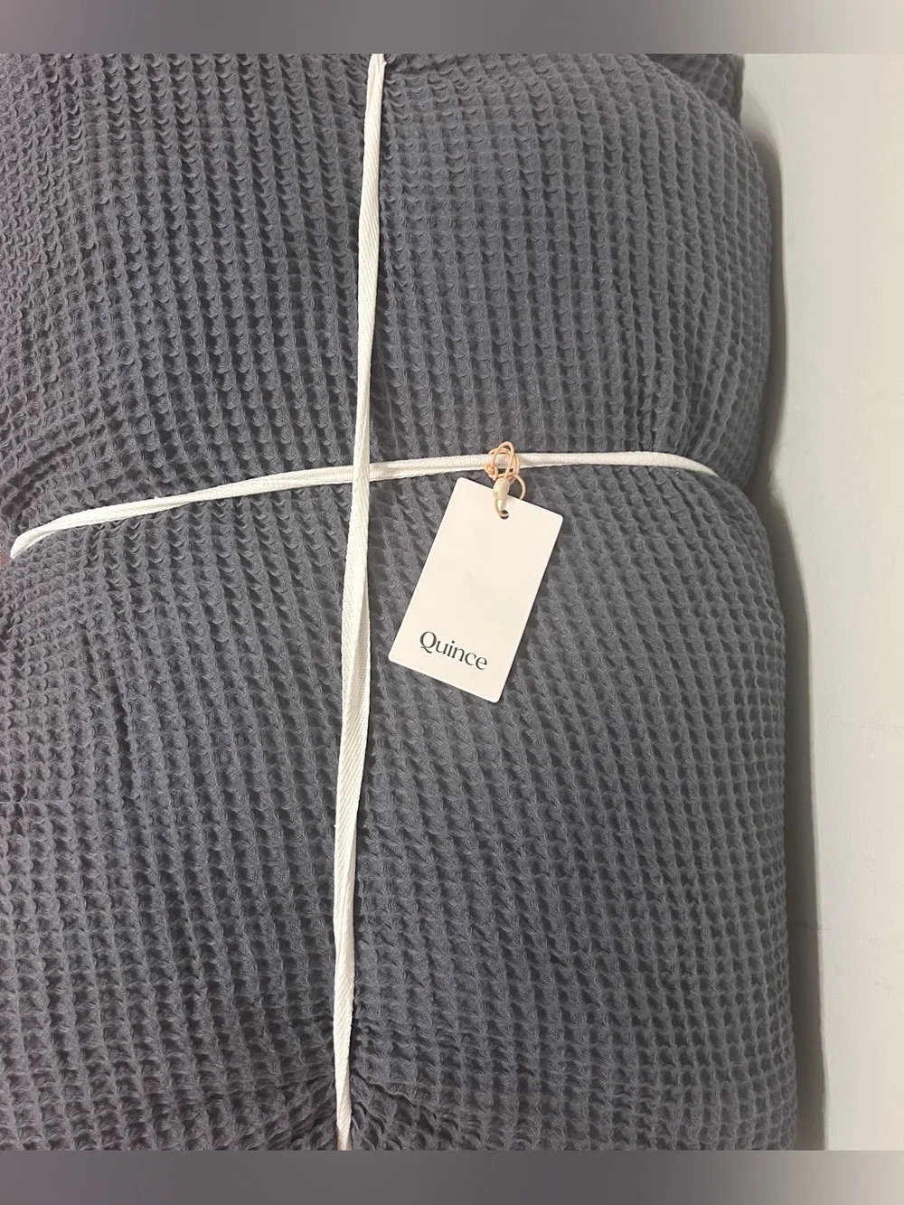 NWT Quince Organic Mineral Blue Waffle Duvet Cover Set with Shams!